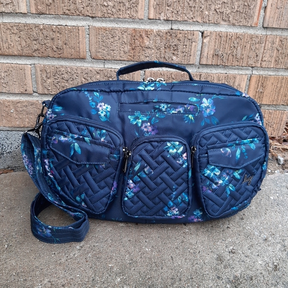 lug Handbags - Lug Railcar Floral Bouquet Navy Blue Nylon Cargo Crossbody